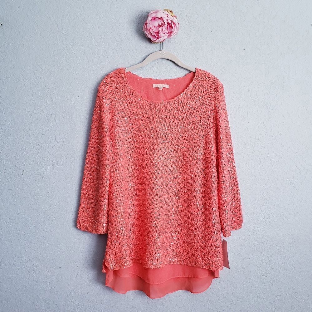 Gibson Latimer Neon Orange Sequin Knit Sweater